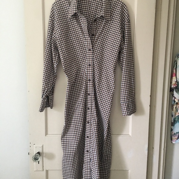 UNIQLO Shirt Dress, Size Medium, Navy/Brown/Ivory/ Checked - Picture 5 of 5